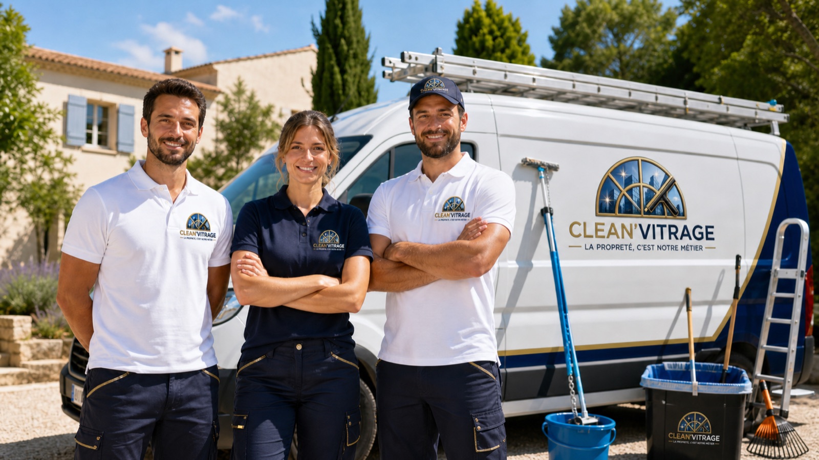 L'équipe Clean'Vitrage devant le fourgon, prête à intervenir dans l'Hérault